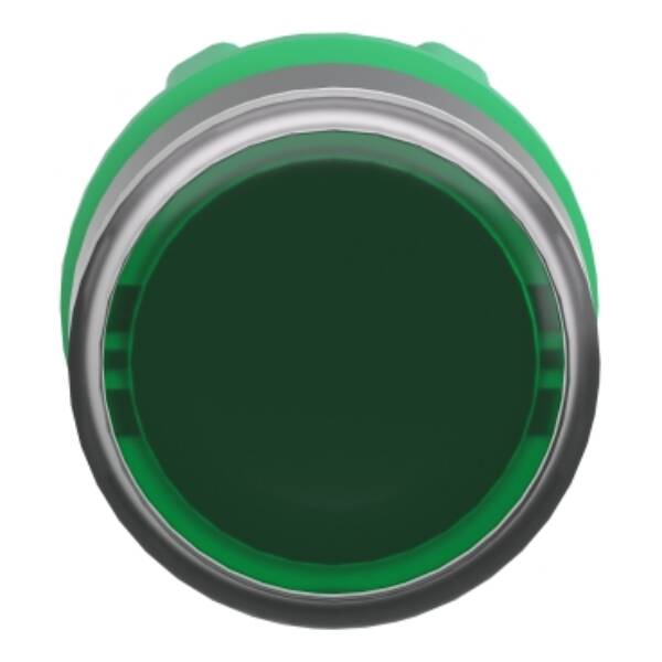 Head for illuminated push button, Harmony XB5, plastic, green flush, 22mm, universal LED, push-push, unmarked - Schneider Electric - ZB5AH033