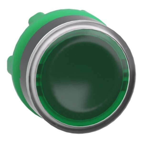 Head for illuminated push button, Harmony XB5, plastic, green flush, 22mm, universal LED, push-push, unmarked - Schneider Electric - ZB5AH033
