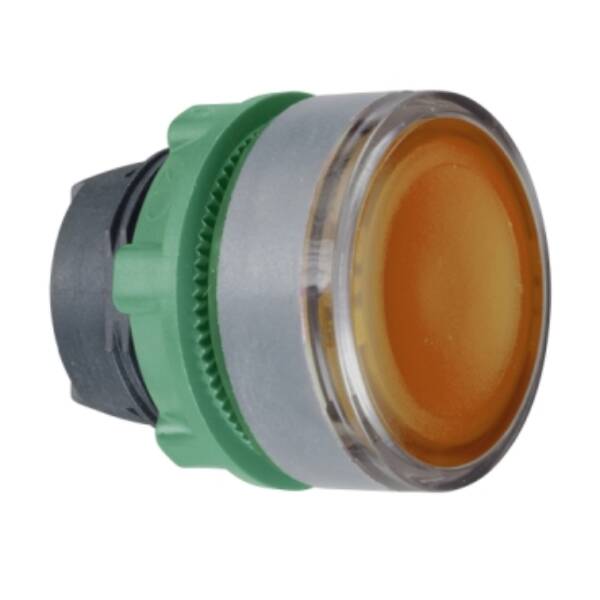 Harmony XB5, Illuminated push button head, plastic, flush, orange, Ø22, push-push, integral LED, for insertion of legend, grey bezel - Schneider Electric - ZB5AH0583C0