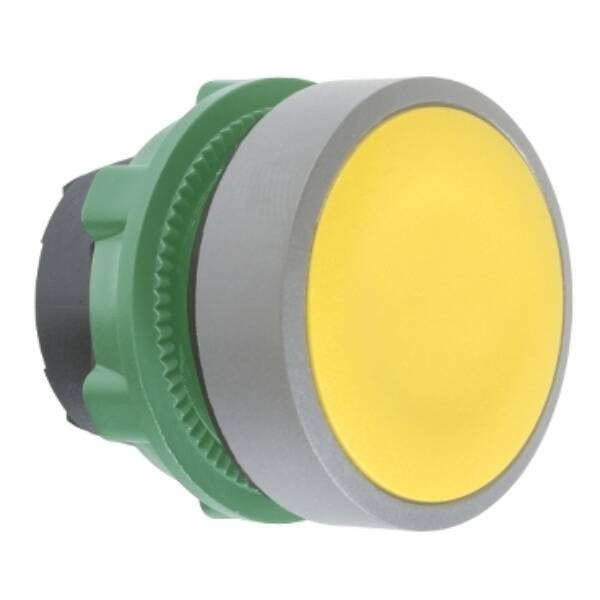 Harmony XB5, Push button head, plastic, flush, yellow, Ø22, push-push, unmarked, grey bezel - Schneider Electric - ZB5AH05C0