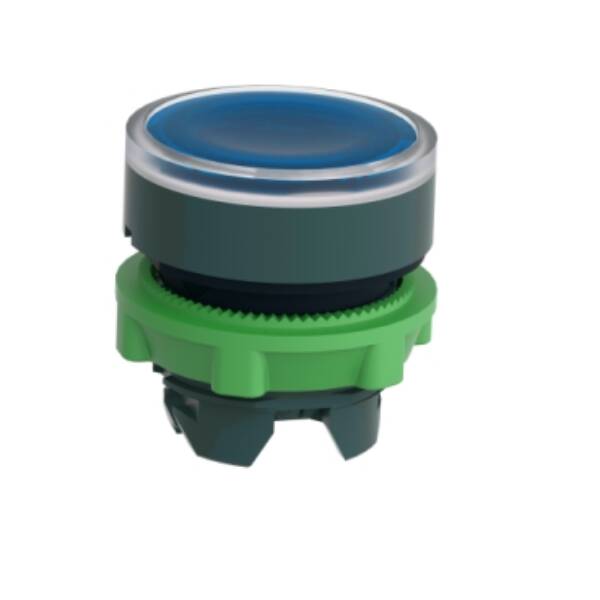 Head for illuminated push button, Harmony XB5, blue flush, 22mm, universal LED, push to release, unmarked - Schneider Electric - ZB5AH063