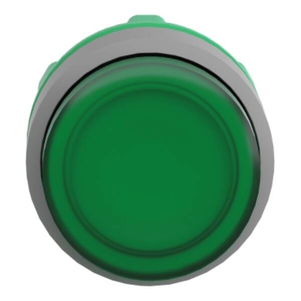 Head for illuminated push button, Harmony XB5, grey bezel, green projecting, 22mm, universal LED, push-push, unmarked - Schneider Electric - ZB5AH33C0
