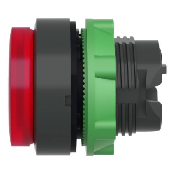 Head for illuminated push button, Harmony XB5, red projecting, 22mm, universal LED, push to release, unmarked - Schneider Electric - ZB5AH43