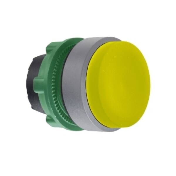 Harmony XB5, Push button head, plastic, projecting, yellow, Ø22, push-push, unmarked, grey bezel - Schneider Electric - ZB5AH5C0