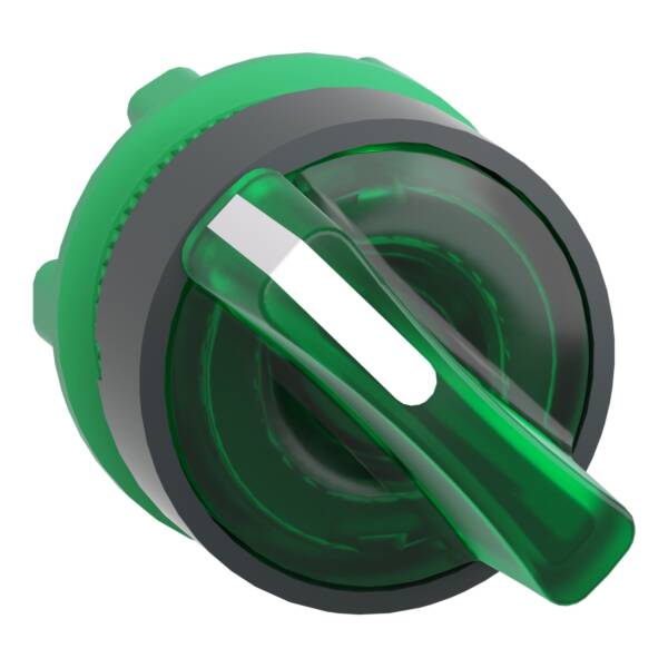 Head for illuminated selector switch, Harmony XB5, Harmony XALF, grey plastic, green handle, 22mm, universal LED, 2 positions - Schneider Electric - ZB5AK1233