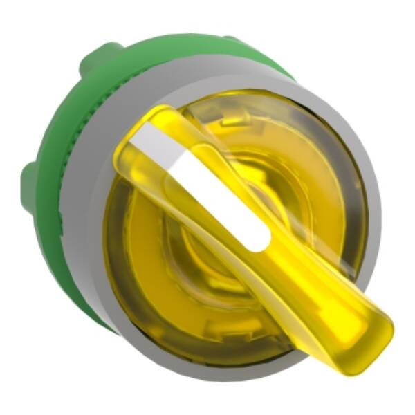 Head for illuminated selector switch, Harmony XB5, grey bezel, yellow handle, 22mm, universal LED, 2 positions, stay put - Schneider Electric - ZB5AK1283C0