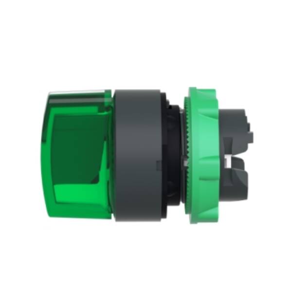 Head for illuminated selector switch, Harmony XB5, grey plastic, green handle, 22mm, universal LED, 3 positions, stay put - Schneider Electric - ZB5AK1333