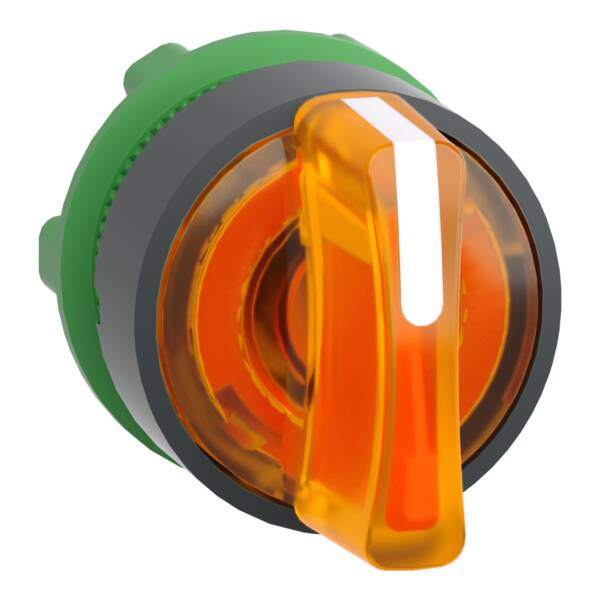 Head for illuminated selector switch, Harmony XB5, universal LED,  orange handle, 22mm, 3 positions, stay put - Schneider Electric - ZB5AK1353