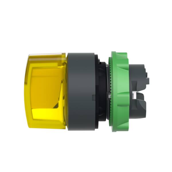 Head for illuminated selector switch, Harmony XB5, dark grey plastic, yellow handle, 22mm, universal LED, 3 positions - Schneider Electric - ZB5AK1383