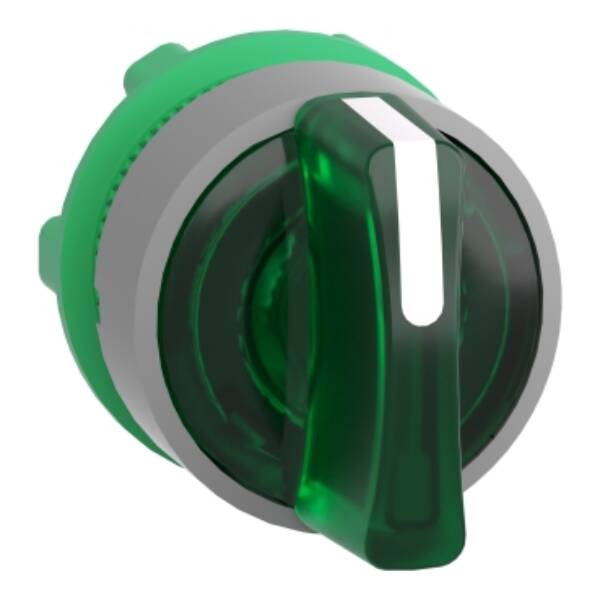 Head for illuminated selector switch, Harmony XB5, grey bezel, green handle, 22mm, universal LED, 3 positions, right to center - Schneider Electric - ZB5AK1833C0