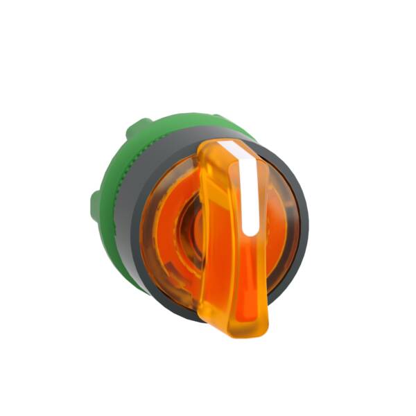 Head for illuminated selector switch, Harmony XB5, plastic, orange handle, 22mm, universal LED, 3 positions, right to center - Schneider Electric - ZB5AK1853