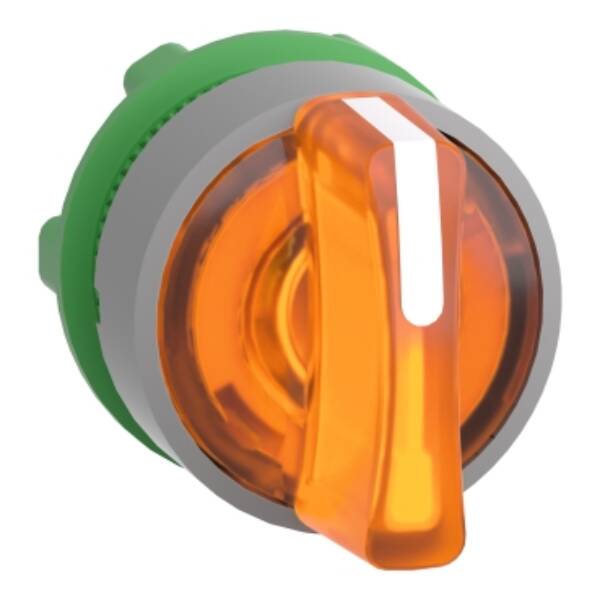 Head for illuminated selector switch, Harmony XB5, grey bezel, orange handle, 22mm, universal LED, 3 positions, right to center - Schneider Electric - ZB5AK1853C0