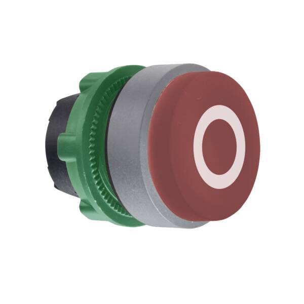 Harmony XB5, Push button head, plastic, projecting, red, Ø22, spring return, marked O, grey bezel - Schneider Electric - ZB5AL432C0