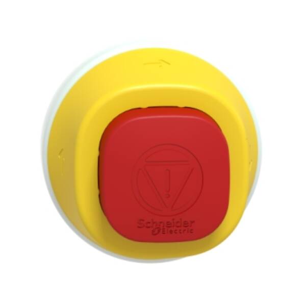 Harmony XB5, Illuminated emergency stop head, plastic, red, Ø22, trigger latching turn to release, red LED, 24 V AC/DC - Schneider Electric - ZB5AS84W2B