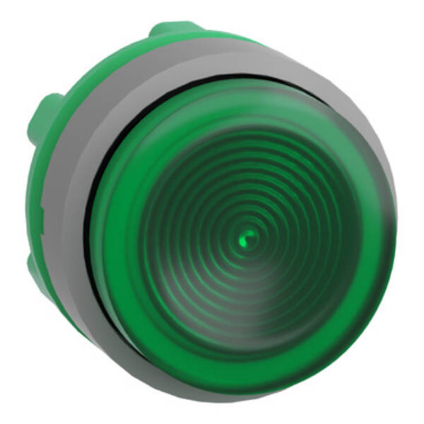 Head for illuminated push button, Harmony XB5, grey bezel, green projecting, 22mm, universal LED, grooved lens - Schneider Electric - ZB5AW133SC0