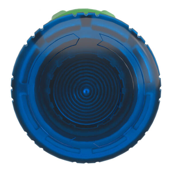 Head for illuminated push button, Harmony XB5, plastic, blue mushroom 40mm, 22mm, latching turn to release, clear boot - Schneider Electric - ZB5AW763