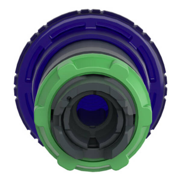 Head for illuminated push button, Harmony XB5, plastic, blue mushroom 40mm, 22mm, latching turn to release, clear boot - Schneider Electric - ZB5AW763