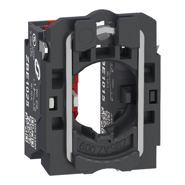 Single contact block with body fixing collar, Harmony XB5, plastic, 1 NO + 1 NC, compact push in terminals - Schneider Electric - ZB5AZ1055