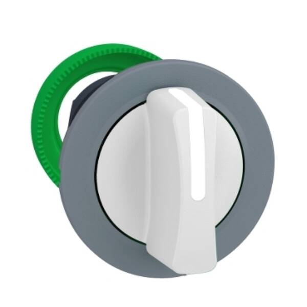 Harmony XB5, Flush mounted selector switch head, plastic, white, Ø30, 3 positions, spring return right to center, grey bezel - Schneider Electric - ZB5FD801C0