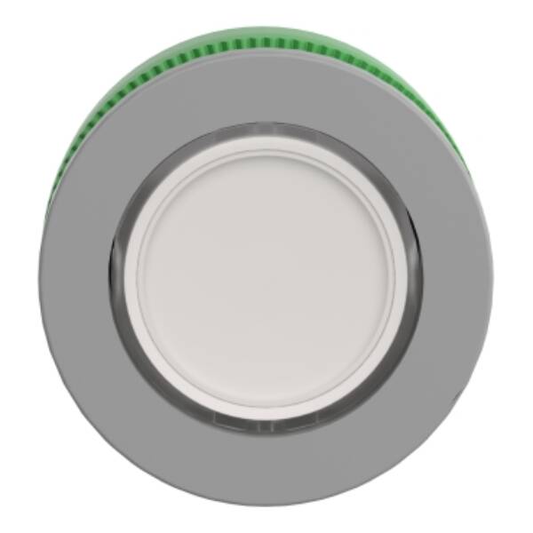 Head for illuminated push button, Harmony XB5, grey bezel, white flush mounted, 30mm, universal LED, push-push, unmarked - Schneider Electric - ZB5FH013C0