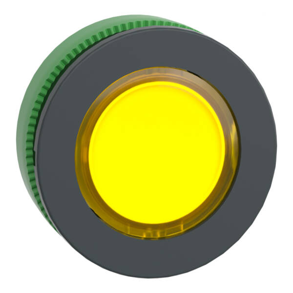 Head for illuminated push button, Harmony XB5, plastic, yellow flush mounted, 30mm, universal LED, push-push, unmarked - Schneider Electric - ZB5FH083
