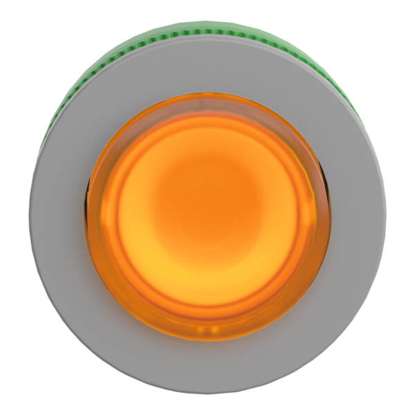 Head for illuminated push button, Harmony XB5, grey bezel, orange projecting, 30mm, universal LED, push-push, unmarked - Schneider Electric - ZB5FH53C0