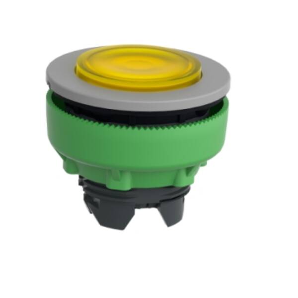 Head for illuminated push button, Harmony XB5, grey bezel, yellow projecting, 30mm, universal LED, push-push, unmarked - Schneider Electric - ZB5FH83C0