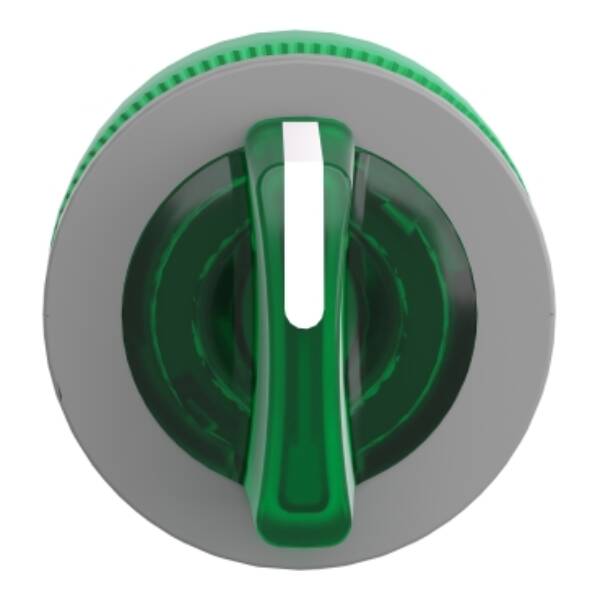 Head for illuminated selector switch, Harmony XB5, grey bezel, green handle, 30mm, universal LED, 3 positions, to center - Schneider Electric - ZB5FK1533C0