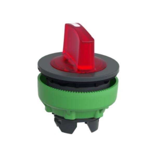 Head for illuminated selector switch, Harmony XB5, plastic, red handle, universal LED, 3 positions, to center - Schneider Electric - ZB5FK1543