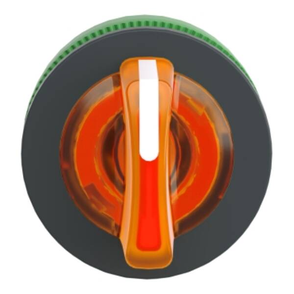 Head for illuminated selector switch, Harmony XB5, plastic, orange handle, universal LED, 3 positions, to center - Schneider Electric - ZB5FK1553