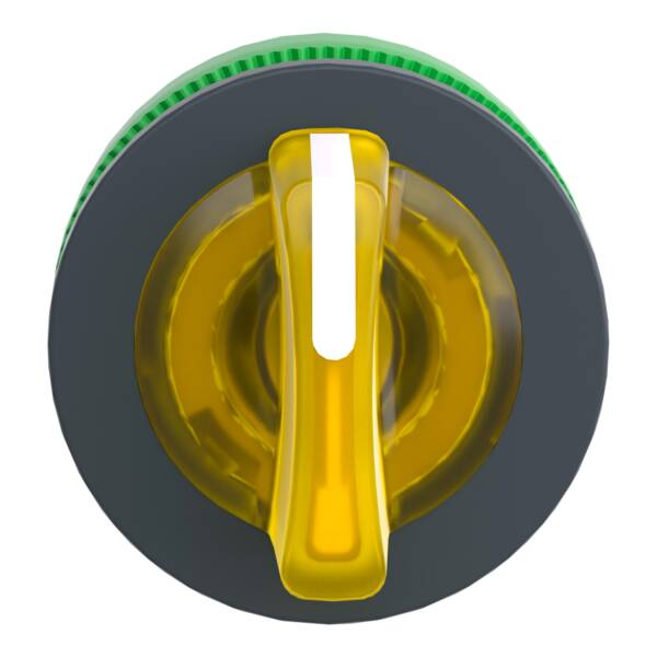 Head for illuminated selector switch, Harmony XB5, plastic, yellow handle, universal LED, 3 positions, to center - Schneider Electric - ZB5FK1583