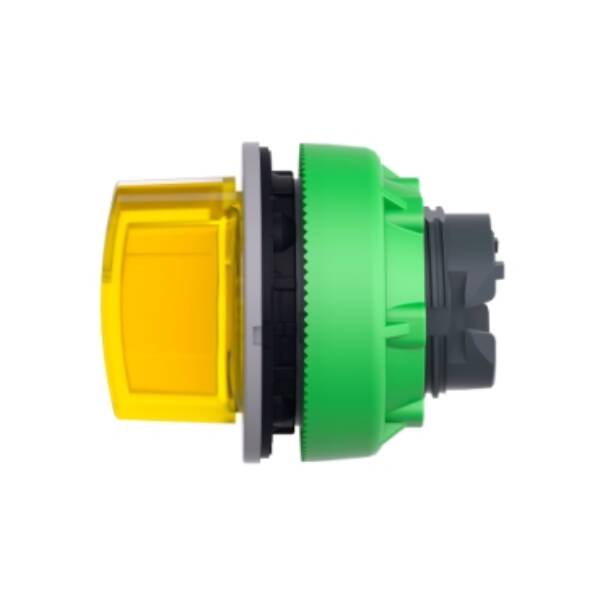 Head for illuminated selector switch, Harmony XB5, grey bezel, yellow handle, 30mm, universal LED, 3 positions, - Schneider Electric - ZB5FK1583C0