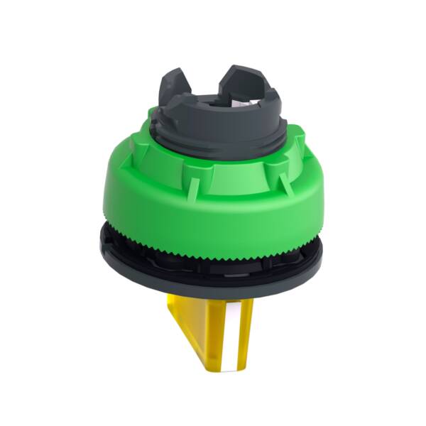 Head for illuminated selector switch, Harmony XB5, plastic, yellow handle, universal LED, 3 positions, right to center - Schneider Electric - ZB5FK1883