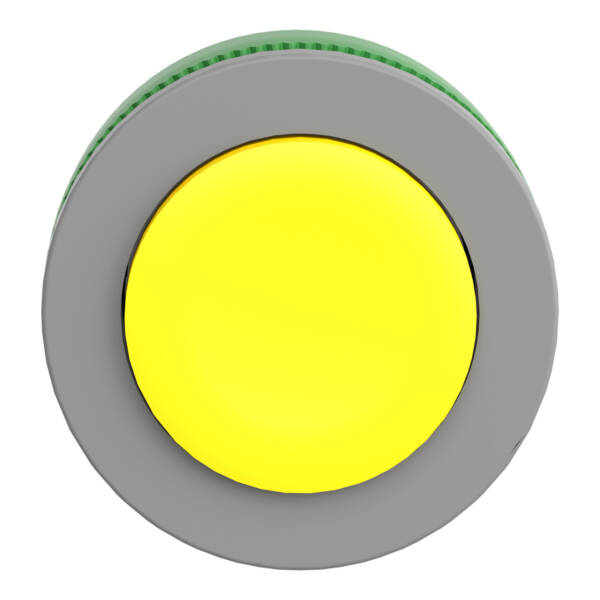 Harmony XB5, Flush mounted push button head, plastic, projecting, yellow, Ø30, spring return, grey bezel - Schneider Electric - ZB5FL5C0