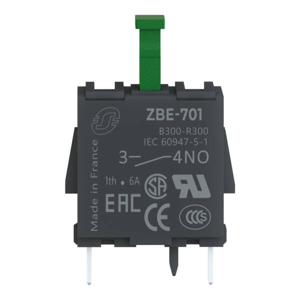 Harmony XB4, Single contact block, silver alloy, pins for printed circuit board, 1 NO - Schneider Electric - ZBE701