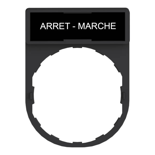 Harmony XB4, Legend holder 30 x 40 mm, plastic, with legend 8 x 27 mm, marked ARRET - MARCHE - Schneider Electric - ZBY2166