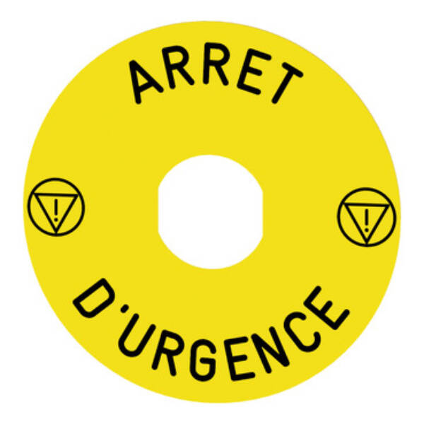 marked legend Ø90 for emergency stop - ARRET D'URGENCE/logo ISO13850 - Schneider Electric - ZBY8130