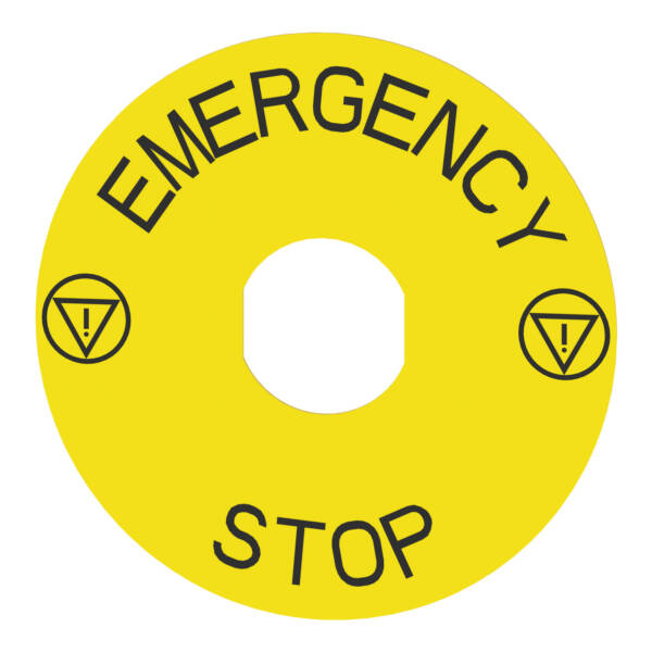 marked legend Ø90 for emergency stop - EMERGENCY STOP/logo ISO13850 - Schneider Electric - ZBY8330
