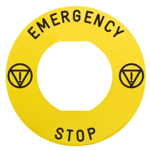 Marked legend, Harmony XB4, Harmony XB5, Ø 60 for emergency stop, EMERGENCY STOP/logo ISO13850 - Schneider Electric - ZBY9330M
