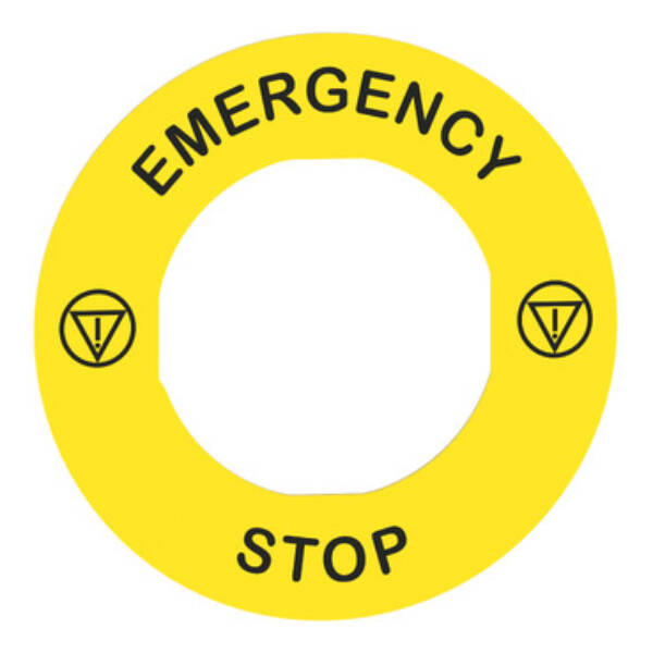 Legend holder Ø60 for emergency stop, plastic, yellow, for padlocking, marked EMERGENCY STOP - Schneider Electric - ZBY9330T