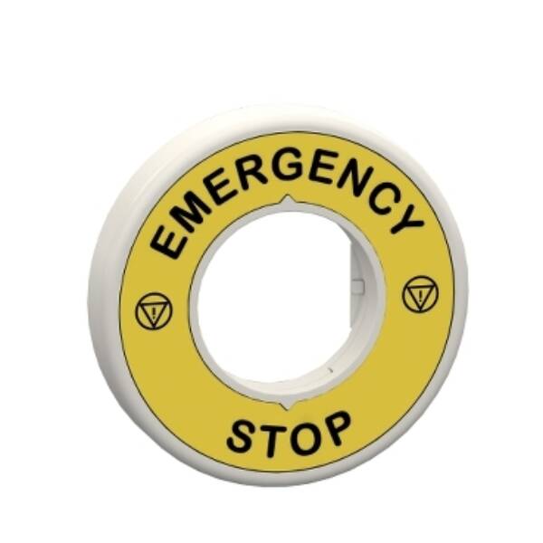 Harmony, Illuminated ring Ø60, plastic, yellow, red fixed integral LED, marked EMERGENCY STOP, 24 V AC/DC - Schneider Electric - ZBY9W2B330