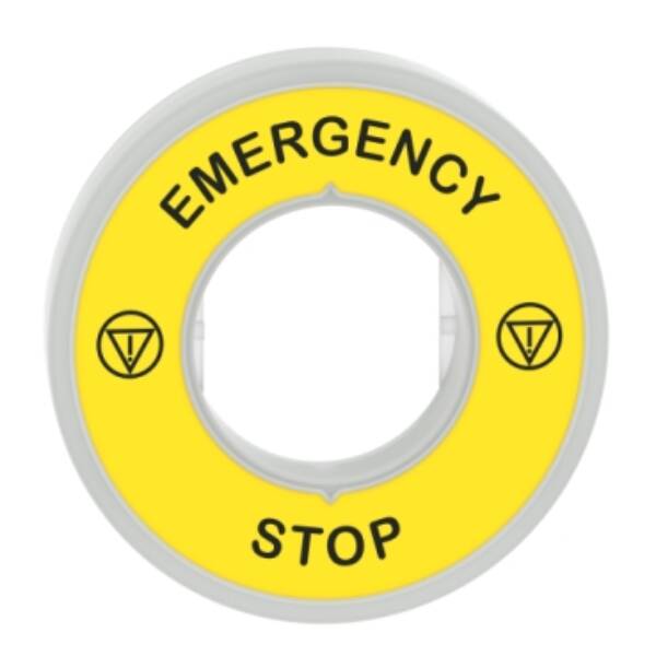 Harmony, Illuminated ring Ø60, plastic, yellow, red fixed integral LED, marked EMERGENCY STOP, 230...240 V AC - Schneider Electric - ZBY9W2M330