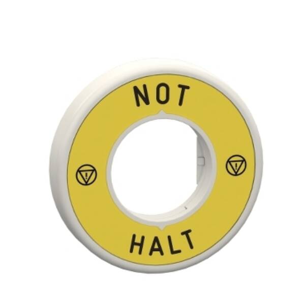 Harmony, Illuminated ring Ø60, plastic, yellow, white or red integral LED, marked NOT HALT, 24 V AC/DC - Schneider Electric - ZBY9W3B230