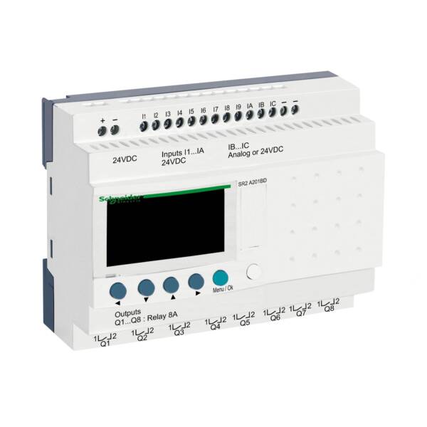 compact smart relay Zelio Logic - 20 I O - 24 V DC - no clock - display - Telemecanique - SR2A201BD