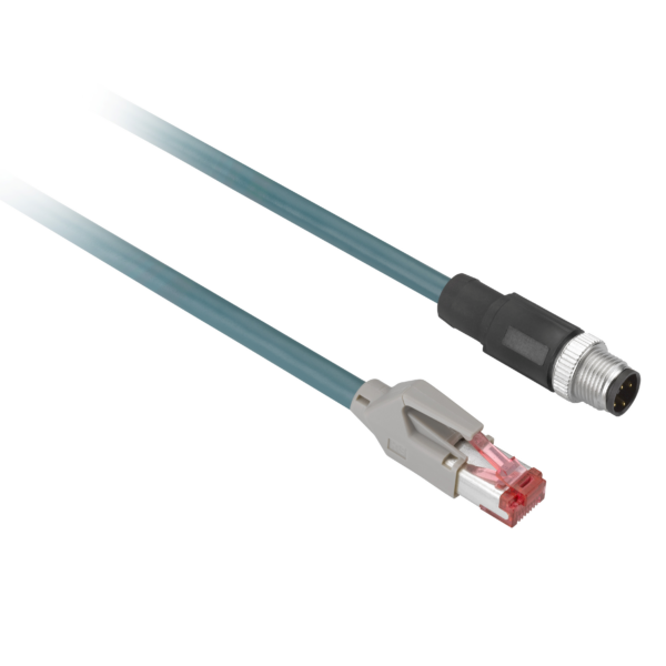 Ethernet copper cable, Radio frequency identification XG, M12 D coded to RJ45, 3 m - Telemecanique Sensors - XGSZ12E4503