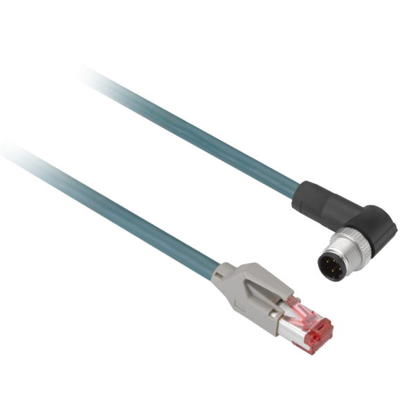 Ethernet copper cable, Radio frequency identification XG, Jumper M12/RJ45 straight/elbowed shielded 3 m - Telemecanique Sensors - XGSZ22E4503