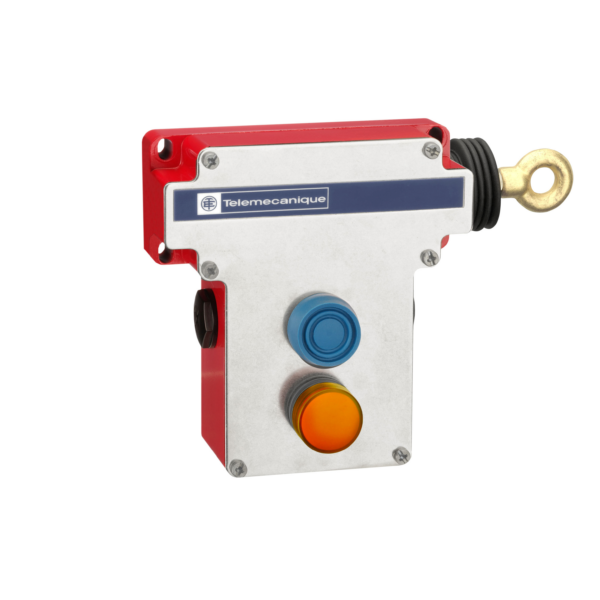 e-stop rope pull switch XY2CE - RH side - 2NC+2NO - pilot light 130V - boot. pb - Telemecanique Sensors - XY2CE1A296