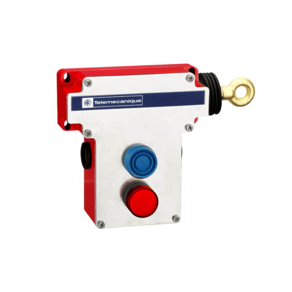 e-stop rope pull switch XY2CE - RH side - 2NC+2NO - pilot light 230V - boot. pb - Telemecanique Sensors - XY2CE1A296H7