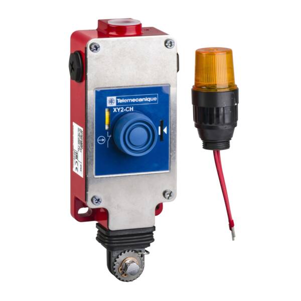 e-stop rope pull switch XY2CH - 2NC+1NO - pilot light 24V - booted pushbutton - Telemecanique Sensors - XY2CH13293H29