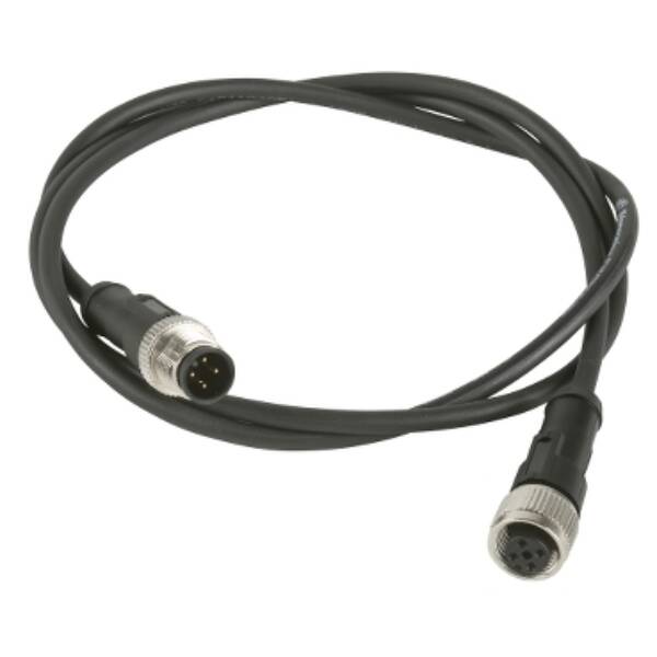 jumper cable XZ - male straight M12 3-pin - female elbowed M12 3-pin - PUR 1m - Telemecanique Sensors - XZCR1512040A1